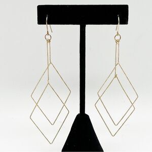 2 Tier Diamond Shaped Gold Tone Hook Dangle Pierced Earrings Fashion Jewelry